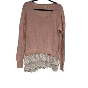 Blush Pink Sweater with Lace Detail Size XXL Boho Cottagecore airy feminine